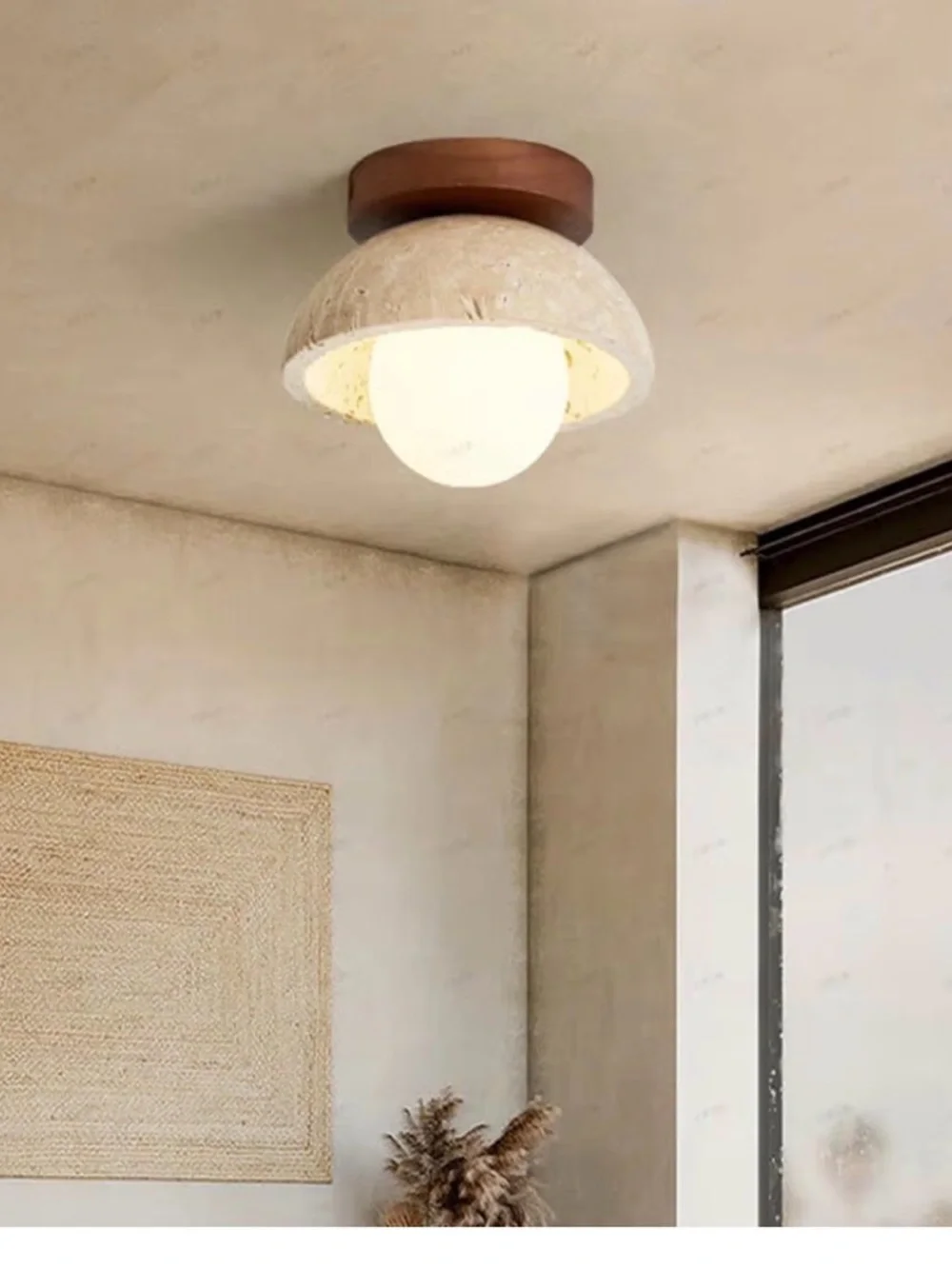 Milk Glass Travertine Ceiling Light Fixture
